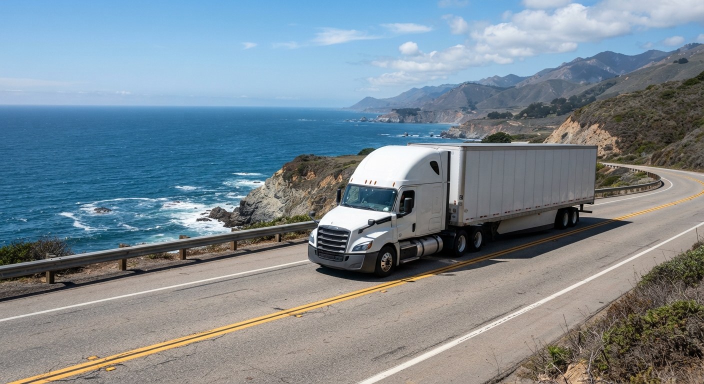 A VELAZQUEZ TRANSPORT INC tractor and dry van trailer on the HESPERIA approach